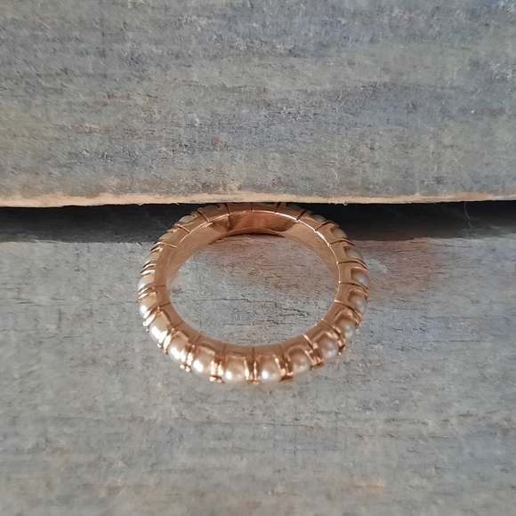 Vintage 18K Yellow Gold Custom Cultured Pearl Eternity Band Ring - Picture 4 of 12